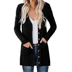 Plot Damen Cardigan Strickjacke Einfarbig Langarm Outwear Herbst Winter Strickpullover Übergangsjacke Casual Mantel Jacke mit Knopf Taschen von PLOT-Damen Mantel