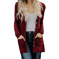 Plot Damen Cardigan Strickjacke Einfarbig Langarm Outwear Herbst Winter Strickpullover Übergangsjacke Casual Mantel Jacke mit Knopf Taschen von PLOT-Damen Mantel