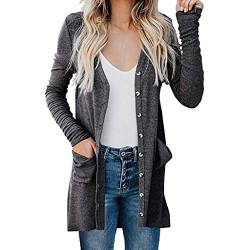 Plot Damen Cardigan Strickjacke Einfarbig Langarm Outwear Herbst Winter Strickpullover Übergangsjacke Casual Mantel Jacke mit Knopf Taschen von PLOT-Damen Mantel