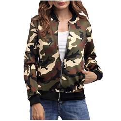 Plot Damen Jacke Bikerjacke Leichte Camo Bomberjacke Herbst von PLOT-Damen Mantel