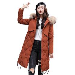 Plot Damen Steppjacke mit Kapuze Einfarbig Slim Fit Winterjacke Lang Casual Stepp Jacken Winter Warm Kapuzenjacke Winterparka Gefüttert Outwear Coat von PLOT-Damen Mantel