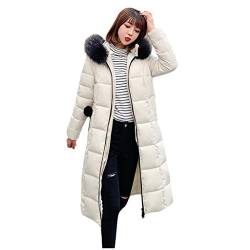 Plot Damen Steppjacke mit Kapuze Einfarbig Winter Warm Gefüttert Winterjacke Lang Leicht Stepp Jacken mit Fellkapuze Slim Fit Kapuzenjack Wintermantel Winterparka von PLOT-Damen Mantel