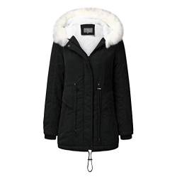 Plot Damen Winterjacke Lang Parka Jacken Gefüttert Winter Warm Kapuzenjacke Trenchcoat Winterparka mit Kapuze Windbreaker Outwear Coat von PLOT-Damen Mantel