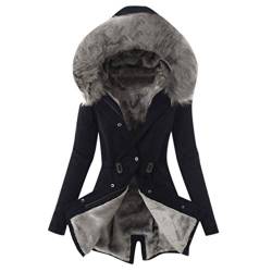 Plot Damen Winterjacke Lang Teddy-Fleece Jacken Winter Warm Parka Jacken Fleecejacke mit Pelzkapuze Winterparka Slim Fit Einfarbig Wintermantel Outwear Coat von PLOT-Damen Mantel