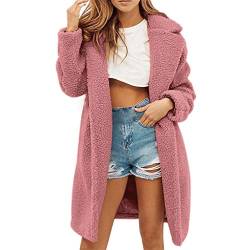 Plot Damen Winterjacke Teddyfell mit Revers Lange Einfarbig Wintermantel Winterparka Teddy Fleece Frauen Winter Warm Parka Cardigan Sweatjacke Outwear Coat von PLOT-Damen Mantel