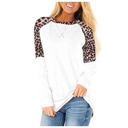 Plot Damen Pullover Langarm Leopard Druck Patchwork T Shirt Rundhals Casual Loose Mode Langarmshirt T-Shirt Sweatshirt Oberteile Tops Basic Tee von PLOT-Damen T Shirt