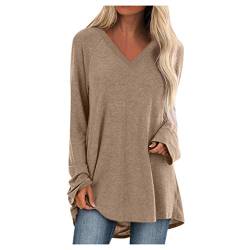 Plot Damen Sweatshirt Langarmshirt V-Ausschnitt Einfarbig Pullover Casual Sport Shirt Oberteile Herbst Frühling Langarm Loose Tops von PLOT-Damen T Shirt