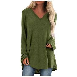 Plot Damen Sweatshirt Langarmshirt V-Ausschnitt Einfarbig Pullover Casual Sport Shirt Oberteile Herbst Frühling Langarm Loose Tops von PLOT-Damen T Shirt