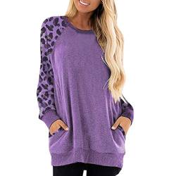 Plot Damen Sweatshirt Pullover Casual Langarm Leopard-Patchwork Sport Shirt Oberteile Langarmshirt Rollkragen Loose Tops mit Tasche von PLOT-Damen T Shirt