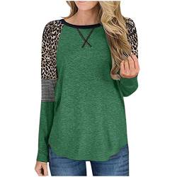 Plot Damen Sweatshirt Pullover Langarm Patchwork Leopard Druck T Shirt Lange Rundhals Mode Freizeit Langarmshirt Oberteile Tops Bluse von PLOT-Damen T Shirt