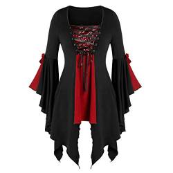 Plot Halloween Damen Pullover Kleid Vintage Cosplay Kostüme Frauen Mittelalter Gothic Flare Ärmel Partykleid Korsett Jacquard Bustier Top Pullover von PLOT-Damen T Shirt