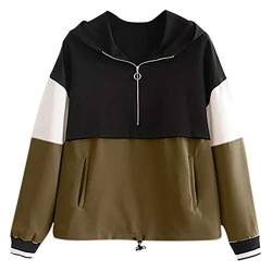 Plot Kapuzenpullover für Damen Sweatjacke Langarm Patchwork Reißverschluss Blouse Sweatshirts Mit Kapuze Tops Pulli Pullover Hoodie Oberteile von PLOT-Damen T Shirt