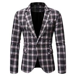 Plot Herren Anzug Jacke Sakko Blazer Gitter EIN-Knopf Anzugjack Mäntel Slim Fit Herrenanzug Casual Tops für Hochzeit Business Freizeit Party von PLOT-Herren Mantel