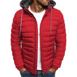 Plot Herren Steppjacke mit Kapuze Einfarbig Warm Winterjacke Leicht Übergangsjacke Gefüttert Modern Männer Casual Kapuzenjacke Stepp Jacken Herbstjacke von PLOT-Herren Mantel