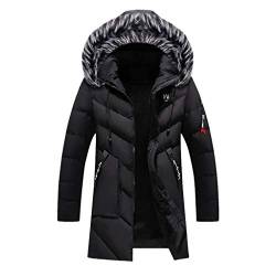 Plot Herren Steppjacke mit Kapuze Winter Warm Windbreaker Softshell Jacken mit Pelzkapuze Winterjacke Einfarbig Outdoor Funktionsjacke Sportjacke von PLOT-Herren Mantel