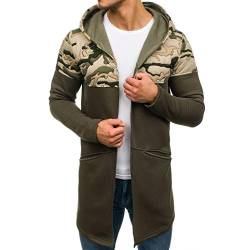 Plot Herren Strickjacke Lang Patchwork Cardigan mit Kapuze Casual Outdoor Sweatshirt Hoodie Gestrickt Pullover Übergangsjacke Lang Slim Fit von PLOT-Herren Mantel