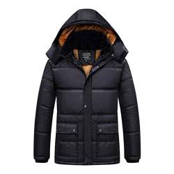 Plot Herren Winterjacke Warm Kapuzenjacke Gefüttert Stepp Jacke mit Kapuze Windbreaker Winterparka Lange Fleecejacke Freizeit Outdoor Outwear Coat Mantel von PLOT-Herren Mantel