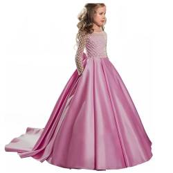 PLWEDDING Atemberaubende Blumenmädchen Kleid mit Langen Zug Kinder Satin Ballkleid für Weihnachten Geburtstag Party(4,Fuchsie) von PLWEDDING