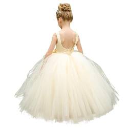 PLWEDDING Blumenmädchen Kleid Geburtstag Tutu Pageant Tüll Prinzessin Ballkleider Party Hochzeit Kinder Satin Kleider(10,Champagner) von PLWEDDING