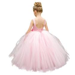 PLWEDDING Blumenmädchen Kleid Geburtstag Tutu Pageant Tüll Prinzessin Ballkleider Party Hochzeit Kinder Satin Kleider(6,Rosa) von PLWEDDING