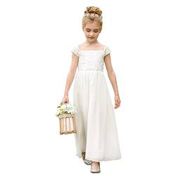 PLWEDDING Chiffon A-Linie Blumenmädchen Kleid Erstkommunion Kleider Kinder Geburtstag Hochzeit Partykleider(10,weiß) von PLWEDDING