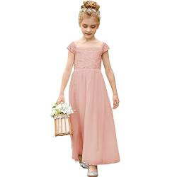 PLWEDDING Chiffon A-Linie Blumenmädchen Kleid Erstkommunion Kleider Kinder Geburtstag Hochzeit Partykleider(12,rosa) von PLWEDDING