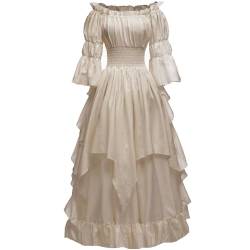 PLWEDDING Damen Gothic Hexen Kleid Mittelalter Renaissance Kostüm Viktorianisches Kleid(Champagner,2XL/3XL) von PLWEDDING