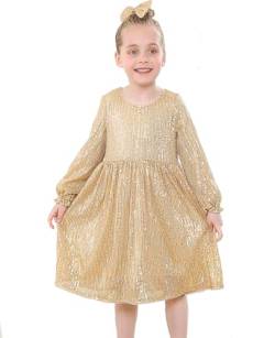 PLWEDDING Mädchen Pailletten Kleid Sparkly Kinder Party Kleid Urlaub Geburtstag Festzug Kleid(12,Gold) von PLWEDDING