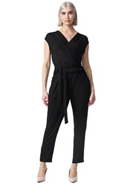 PM SELECTED Damen Business Overall Jumpsuit Wickeloptik mit Bindegürtel Ohne Ärmel in Einheitsgröße PM36 (Schwarz) von PM SELECTED