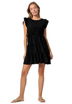 PM SELECTED Damen Minikleid Sommerkleid Volant Midi Kleid mit Rüschen in Einheitsgröße PM-27 (Schwarz) von PM SELECTED