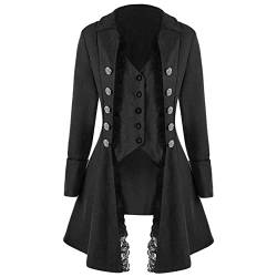 PMUYBHF Damen Mittelalter Jacke Winter Mäntel Winterjacke Steam-punk Frack Wintermantel Gothic Softshelljacke Mode Outwear Gehrock Kostüm Kostüm Wollmantel (Black, XXL) von PMUYBHF