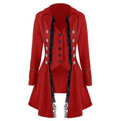 PMUYBHF Damen Mittelalter Jacke Winter Mäntel Winterjacke Steam-punk Frack Wintermantel Gothic Softshelljacke Mode Outwear Gehrock Kostüm Kostüm Wollmantel (Red, XXL) von PMUYBHF