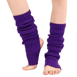 PMUYBHF Damen Winter Crochet Stricken Stulpen Beinstulpen Beinwärmer Kniestrümpfe Legwarmers Strümpfe (Purple, One Size) von PMUYBHF