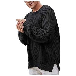 PMUYBHF Herren Pullover Winter Strickpullover Grobstrick Pullover mit Rundhalsausschnitt für Männer Feinstrick Pullover Freizeit Sweatshirt von PMUYBHF