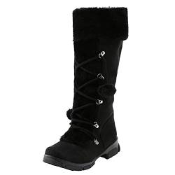 PMUYBHF Schneeschuhe Für Frauen Flache Ferse Halbstiefel Schnürstiefel Winterstiefel Damen Winterstiefel Plüsch Warm Stiefeletten von PMUYBHF