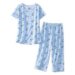 PNAEONG Damen-Pyjama-Set – Nachtwäsche-Tops mit Caprihose, lässiger und lustiger Aufdruck, Kleine Katzen, 48 von PNAEONG