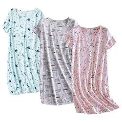 PNAEONG 3 Pack Damen Baumwolle Nachthemd Nachtwäsche Kurzarm Shirt Casual Print Sleepdress, 6 Stück, XXX-Large von PNAEONG