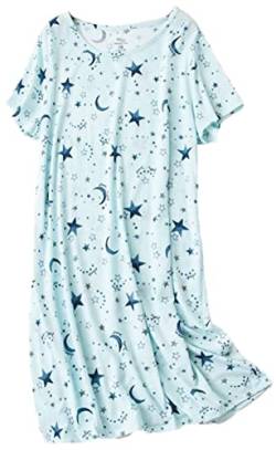 PNAEONG Damen Baumwolle Nachthemd Nachtwäsche Kurzarm Shirt Casual Print Sleepdress, Blauer Stern, Large von PNAEONG