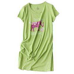 PNAEONG Damen Baumwolle Nachthemd Nachtwäsche Kurzarm Shirt Casual Print Sleepdress, Grüner Elefant, Medium von PNAEONG