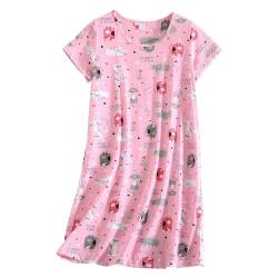 PNAEONG Damen Baumwolle Nachthemd Nachtwäsche Kurzarm Shirt Casual Print Sleepdress, Rosa/Katze, XX-Large von PNAEONG