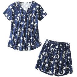 PNAEONG Damen Baumwolle Nachtwäsche Kurze Sets Tank & Short Pyjama Set, S Deep Night, M von PNAEONG