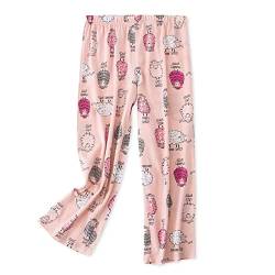 PNAEONG Damen Capri Pyjama Hose Lounge Causal Bottoms Fun Print Sleep Pants, Rosa Schaf, Medium von PNAEONG