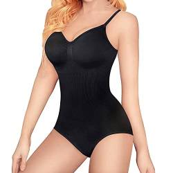 POBEC Body für Damen, Shapewear für Bauchkontrolle, formender Body, Body Shaper, verstellbare Träger, Bodyshaper, Gymnastikanzug, nahtloser Overall, Taillentrainer, Schwarz , M von POBEC