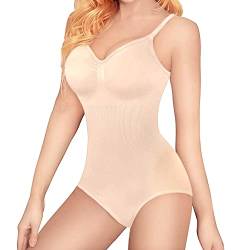 POBEC Body für Damen, Shapewear für Bauchkontrolle, formender Body, Body Shaper, verstellbare Träger, Bodyshaper, Gymnastikanzug, nahtloser Overall, Taillentrainer, beige, S von POBEC