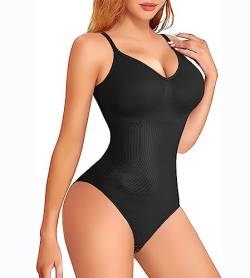 POBEC Damen Shaping Bodysuits Bauchkontrolle Body Shaper Verstellbare Träger Body Shaper Nahtlose Shapewear Tighten Waist Tanga, Schwarz , 38 von POBEC