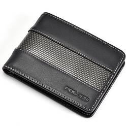 POCARDO Stripe Herren Geldbörse aus Leder & Carbon - Exklusives Portemonnaie für Männer - Schwarz (weiße Naht, mit Münzfach) von POCARDO