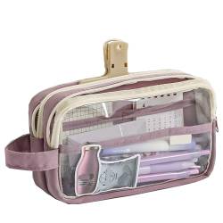 Cute Aesthetic Pencil Case, Large Capacity Canvas Pen Pouch Bag, Large Capacity Pencil Case with Multiple Pockets (Pink) von POCHY