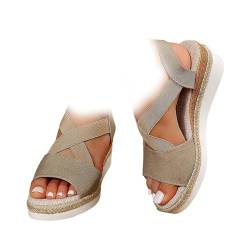 POCHY Dotmalls Wedge Sandals, Women's Comfy Orthotic Sandals, Extra Wide Width Wedge Sandals (Beige,40) von POCHY