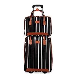 POCHY praktisch Koffer 2-teiliger Koffer, Nylon-Gepäck, modisch, gestreift, großes Fassungsvermögen, Gepäck-Sets, Diebstahlsicherer Zahlenschloss-Koffer mit Rädern leicht zu bewegen von POCHY