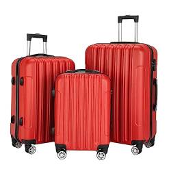 POCHY praktisch Koffer 3-teiliges Set aus erweiterbaren Koffern, Handgepäck, Koffer mit großem Fassungsvermögen, Anti-Druck-Hartschalengepäck, Rot leicht zu bewegen von POCHY